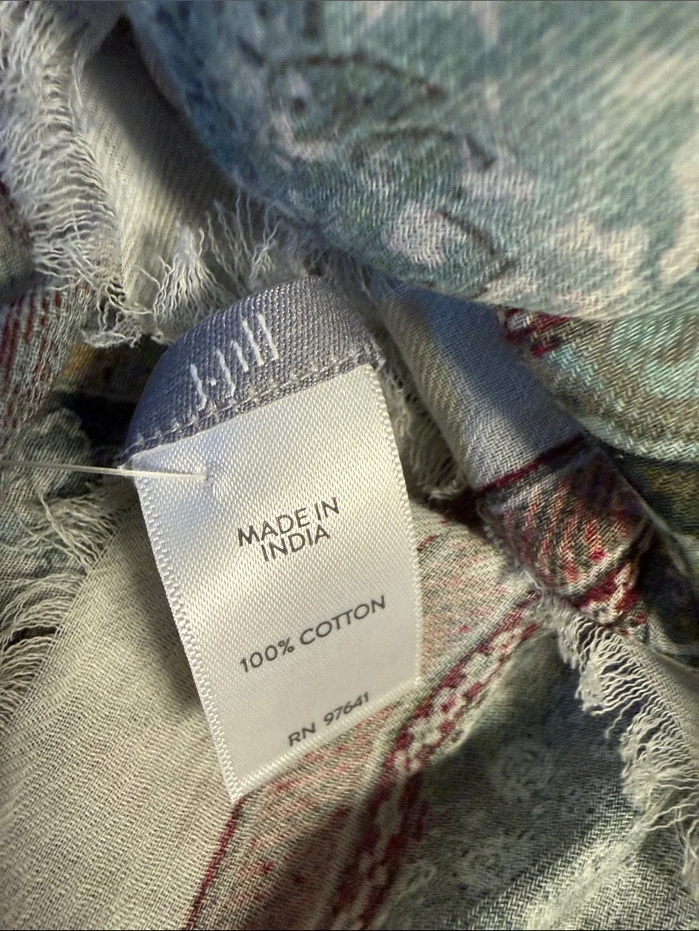 J.Jill Lightweight Floral Patchwork Scarf in Pastel Blues and Cream India Cotton